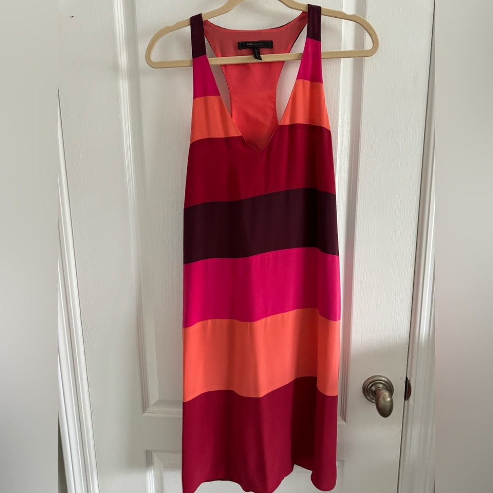 BCBGMAXAZRIA Women's Chancey Color Blocked Racer Back Silk Tank Dress Size XS